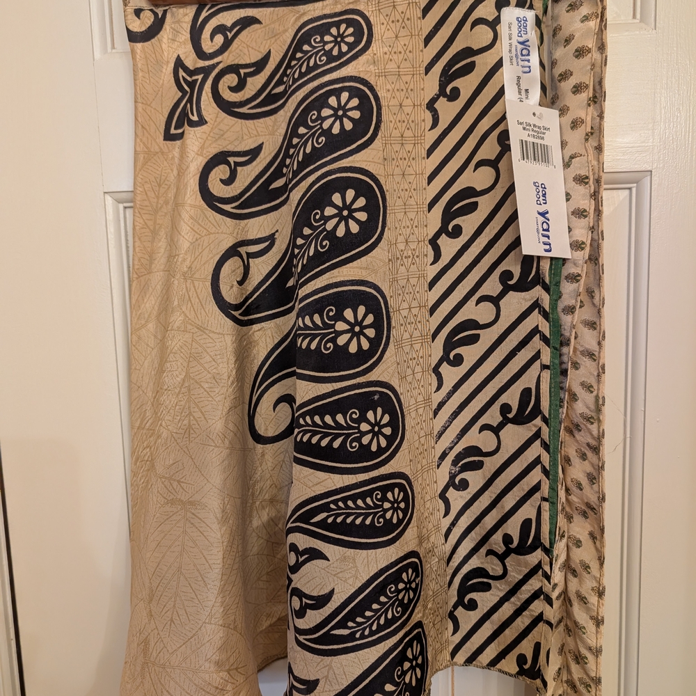 Black and Tan Paisley Sari Wrap Skirt